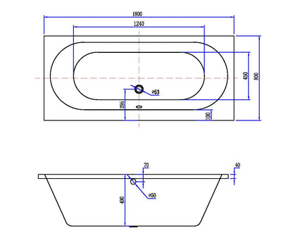 Portus RD inbouw duo ligbad 180x80x49 cm mat wit