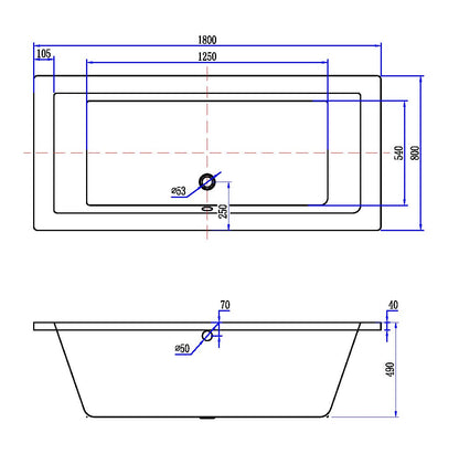 Santino SQ inbouw duo ligbad 180x80x49 cm mat wit