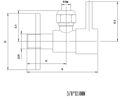Minimal hoekstopkraan 3/8" x 3/8" of knel 10 mm geborsteld staal PVD