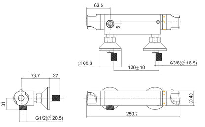 Universele thermostatische douchemengkraan 12cm chroom