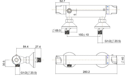 Universele thermostatische douchemengkraan 15cm chroom