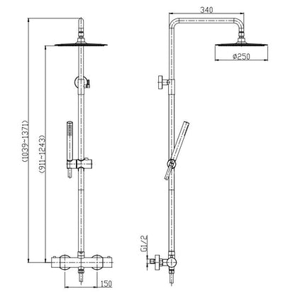 Tivaro thermostatische regendoucheset opbouw mat zwart