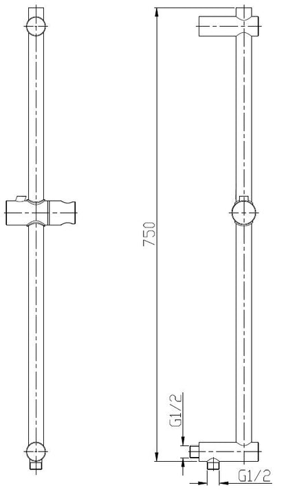 304 glijstang met wateruitgang 75 cm geborsteld RVS