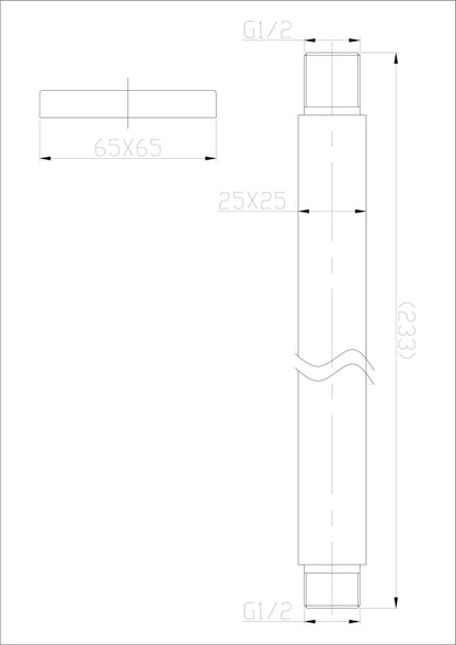 Wiesbaden 304 douchearm met plafondbevestiging vierkant 20 cm geborsteld RVS, maattekening