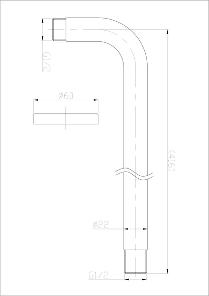 Wiesbaden 304 douchearm met muurbevestiging rond 40 cm geborsteld RVS, maattekening