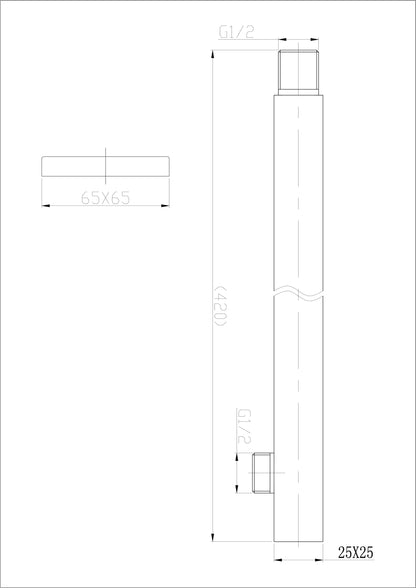 Wiesbaden 304 douchearm met muurbevestiging vierkant 40 cm geborsteld RVS, maattekening