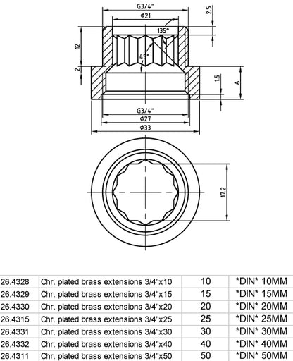 Kraanverlengkoppeling 3/4 x 25 Chr