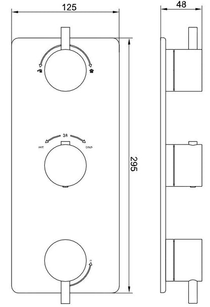 Caral afbouwdeel inbouwthermostaat 3 weg mat zwart