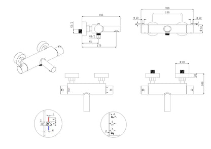 Style thermostatische badmengkraan cooltouch geborsteld staal PVD