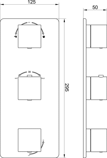 Rombo afbouwdeel inbouwthermostaat 3 weg geborsteld staal PVD