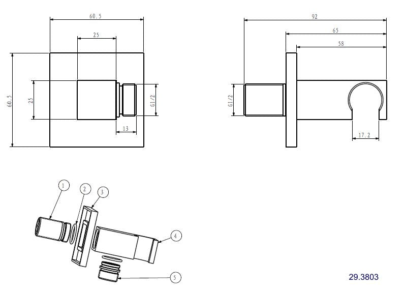 Rombo wandaansluitbocht met handdouchehouder vierkant 1/2" mat zwart