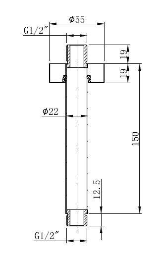 UniMatch douchearm met plafondbevestiging 15 cm mat zwart