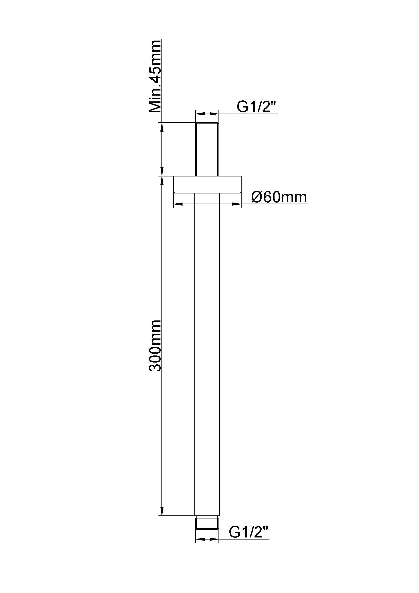 UniMatch douchearm met plafondbevestiging 30 cm geborsteld brons koper PVD