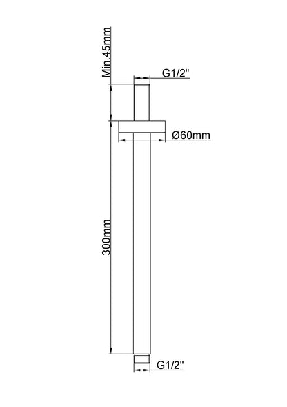UniMatch douchearm met plafondbevestiging 30 cm geborsteld brons koper PVD