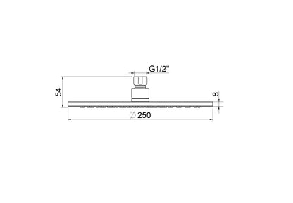 UniMatch hoofddouche rond 25 x 0,8 cm mat zwart