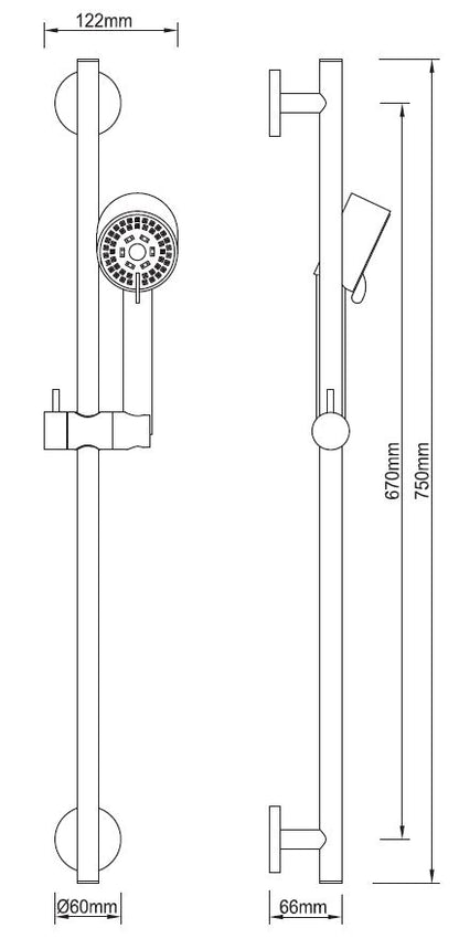 UniMatch Cadans glijstangset compleet met handdouche 3 standen Ø 8 cm mat zwart
