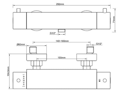 Caral Cool Touch thermostatische douchemengkraan mat zwart
