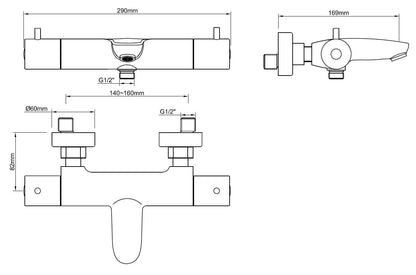 Caral thermostatische badmengkraan mat zwart