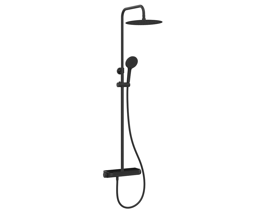 Wiesbaden tondell thermostatische regendoucheset opbouw met planchet mat zwart