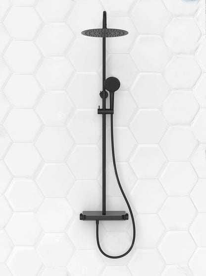 Wiesbaden tondell thermostatische regendoucheset opbouw met planchet mat zwart