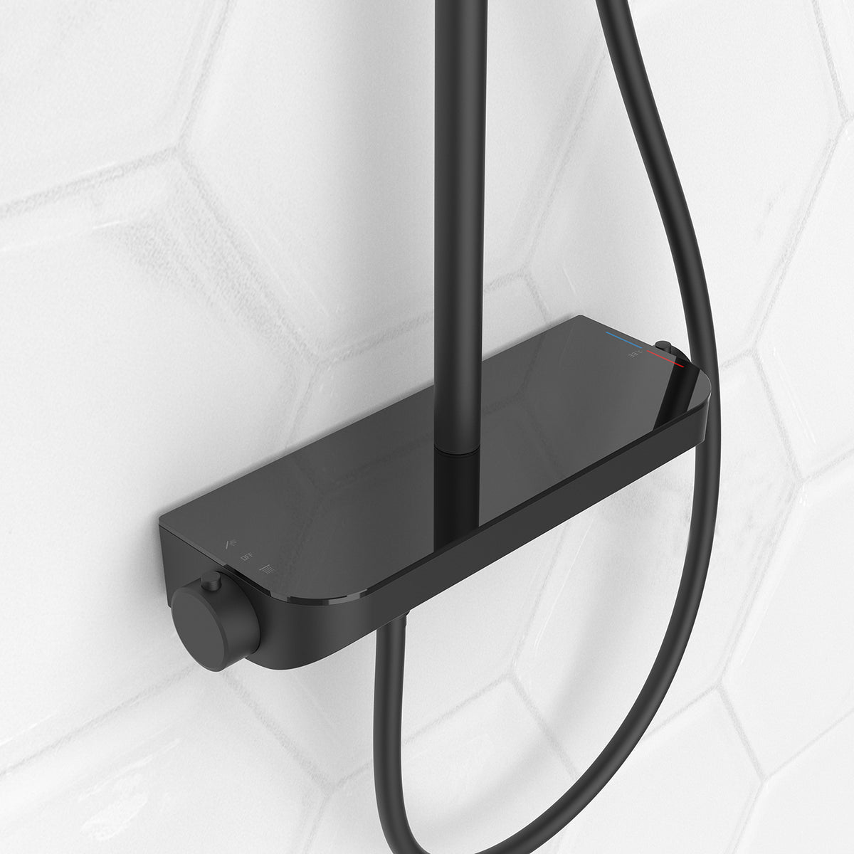 Wiesbaden tondell thermostatische regendoucheset opbouw met planchet mat zwart