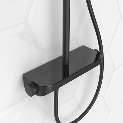 Wiesbaden tondell thermostatische regendoucheset opbouw met planchet mat zwart