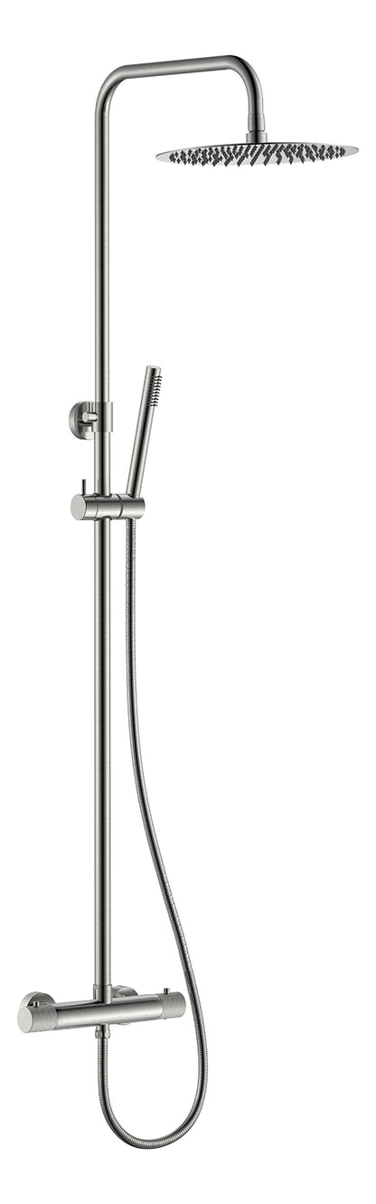 Ribbd thermostatische regendoucheset opbouw geborsteld staal PVD