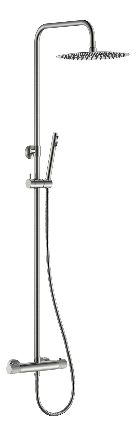 Ribbd thermostatische regendoucheset opbouw geborsteld staal PVD