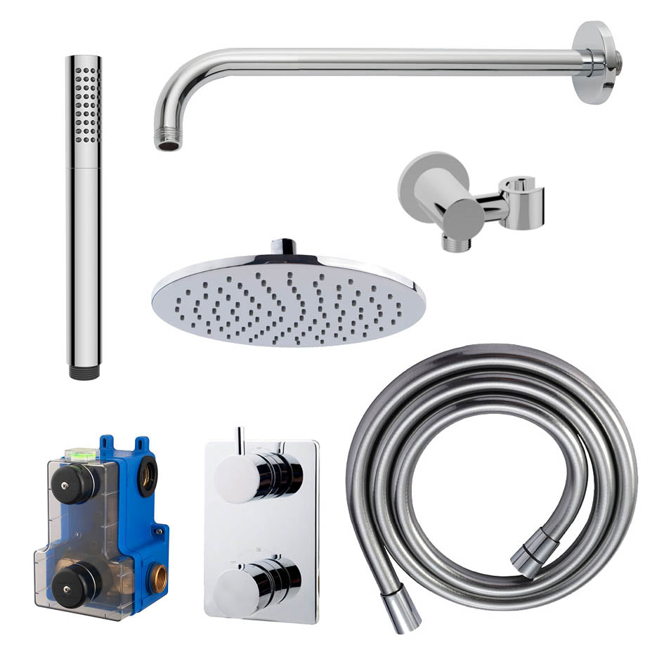 Wiesbaden caral inbouwthermostaat compleet met hoofddouche 25 cm en staafhanddouche chroom