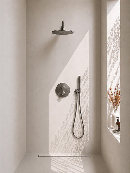 Wiesbaden caral inbouwthermostaat 2 weg rond compleet met hoofddouche 30 cm en staafhanddouche gunmetal