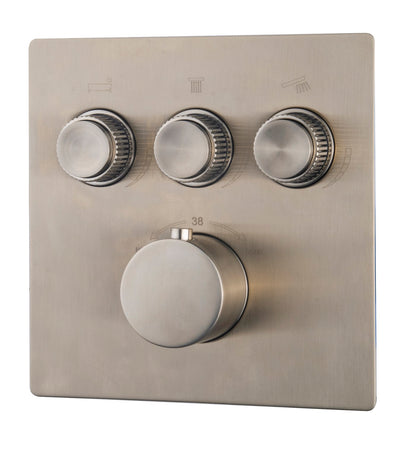 Caral Klik Pro afbouwdeel inbouwthermostaat 3 weg geborsteld staal PVD