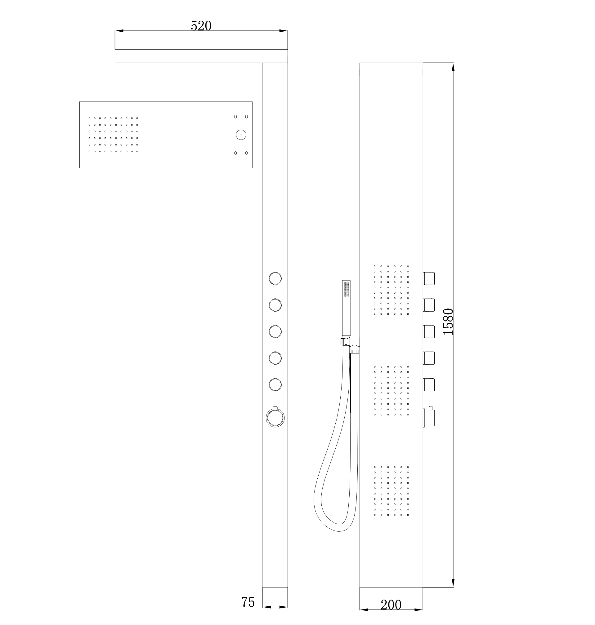 Ohio thermostatische douchekolom 158x20 cm RVS
