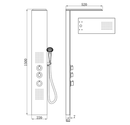 Ontario thermostatische douchekolom 150x22 cm RVS