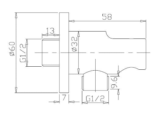 UniMatch wandaansluitbocht met handdouchehouder rond 1/2" chroom