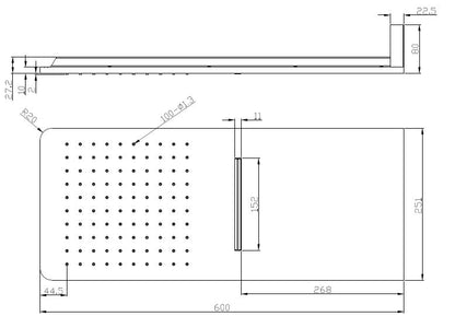 Wandhoofddouche met waterval vierkant 600 x 25 mm chroom