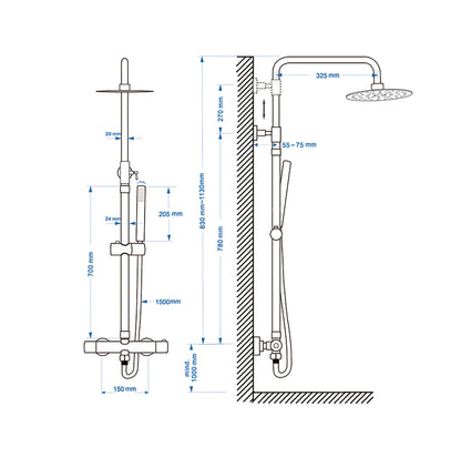 Twenty eco thermostatische regendoucheset opbouw rond mat zwart