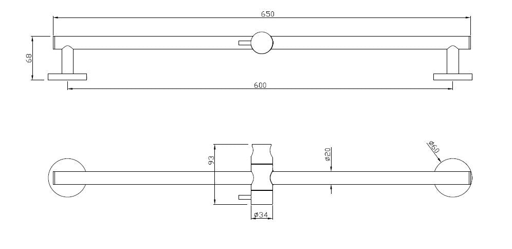 Glijstang rond 65 cm chroom