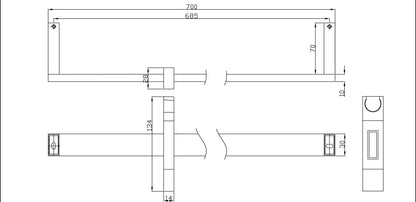 Glijstang vierkant 70 cm chroom