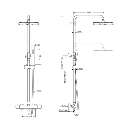 Twenty eco thermostatische regendoucheset opbouw rond/vierkant chroom