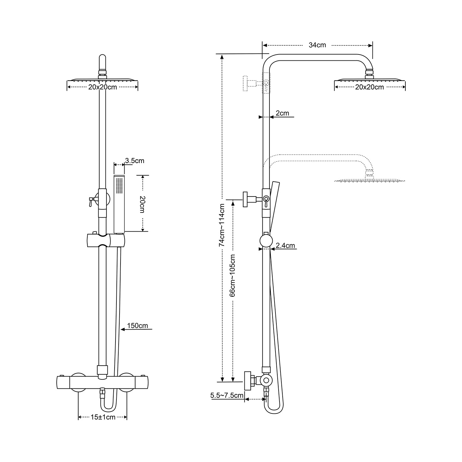 Twenty eco thermostatische regendoucheset opbouw rond/vierkant mat zwart