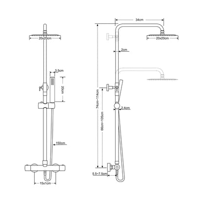 Twenty eco thermostatische regendoucheset opbouw rond/vierkant mat zwart