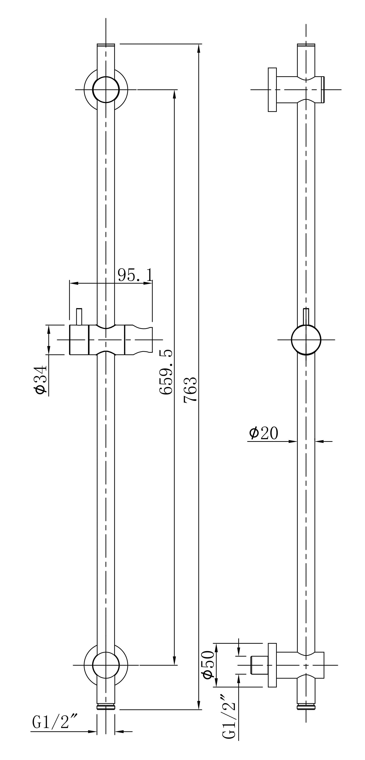 UniMatch glijstang met wateraansluiting 76,5 cm geborsteld messing PVD