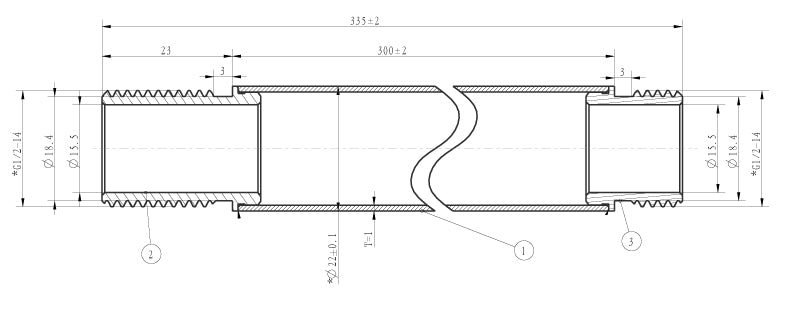 Wiesbaden UniMatch douchearm met plafondbevestiging 30 cm chroom, maattekening