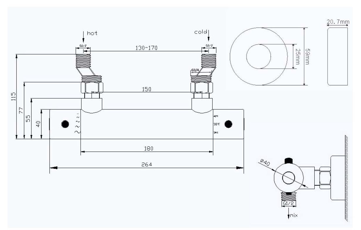 Rio thermostatische douchemengkraan 15 cm chroom
