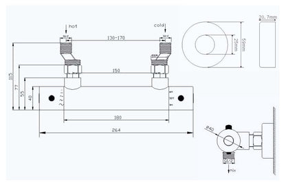 Rio thermostatische douchemengkraan 15 cm chroom