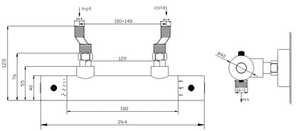 Rio thermostatische douchemengkraan 12 cm geborsteld staal