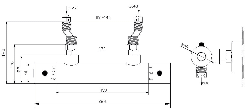 Rio thermostatische douchemengkraan 12 cm geborsteld staal