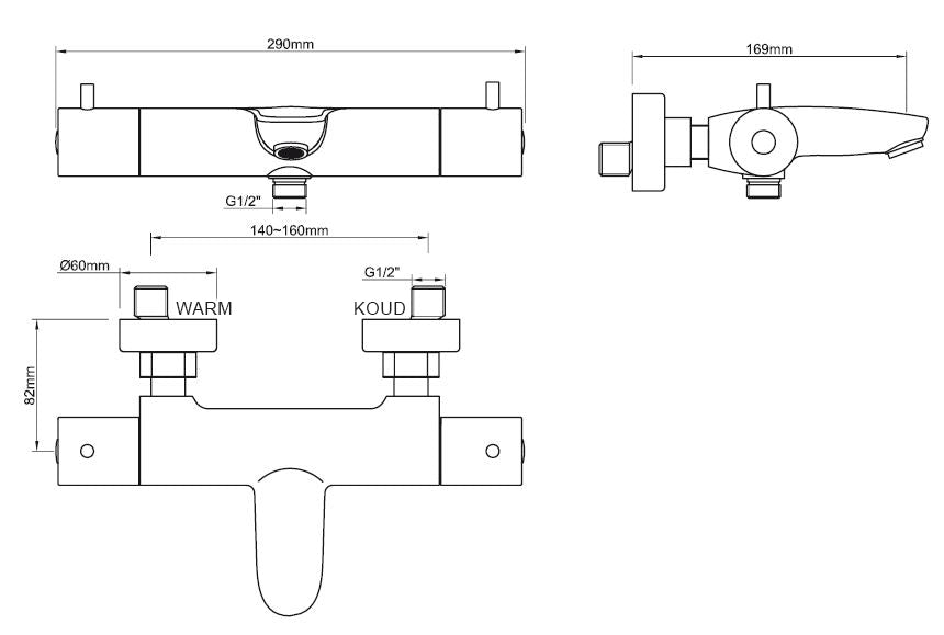 Caral thermostatische badmengkraan chroom
