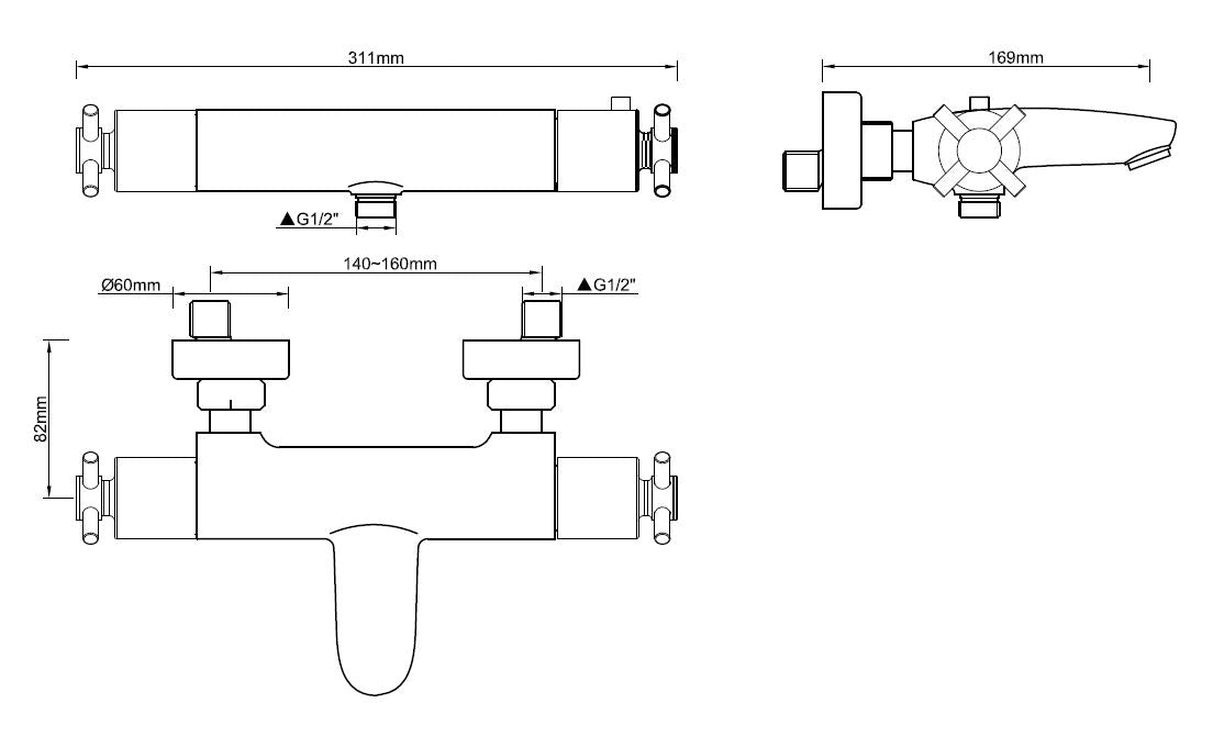 Cross thermostatische badmengkraan chroom