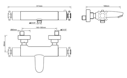 Cross thermostatische badmengkraan chroom